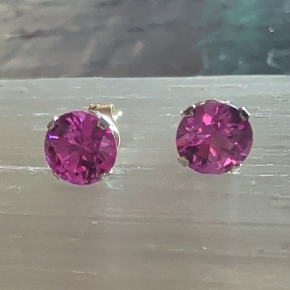 ๐ Genuine Pink Sapphire Sterling Silver Earrings Solitaire Pink Sapphire Stud - Picture 5 of 6